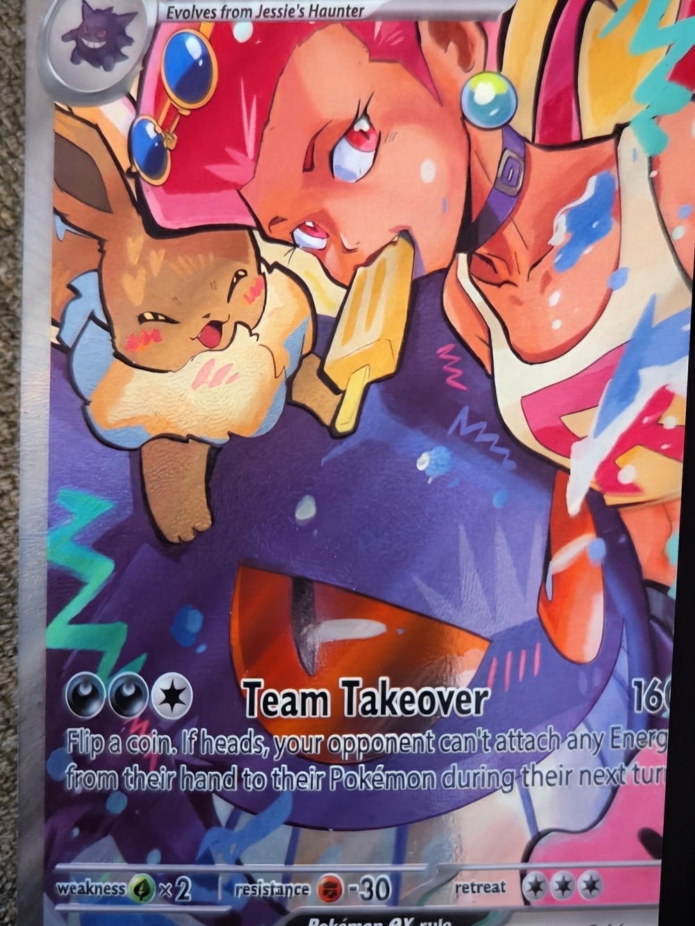 Jessie's Gengar Trainer Card Art Print - Vibrant Purple & Pink